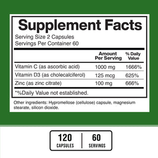 Zinc 100mg, Vitamin C 1000mg, Vitamin D3 5000IU Per Serving - American Standard Supplements